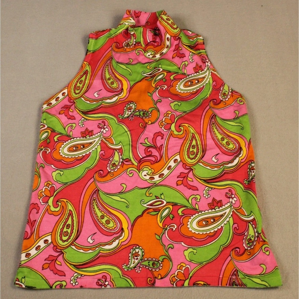 Kenar Womens Sleeveless Paisley Top Size M Bright Retro 60s Style Silk Blend